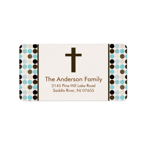 BlueBrown Dots Cross Religious address Label