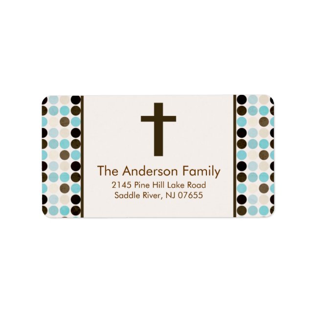 Blue/Brown Dots Cross Religious address Label (Front)