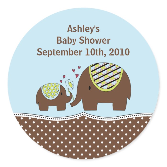 Blue & Brown Elephant Baby Shower Sticker