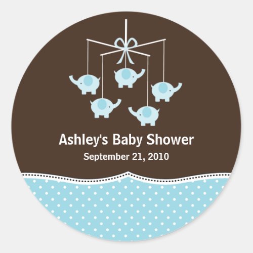 Blue  Brown Elephant Mobile Baby Shower Classic Round Sticker