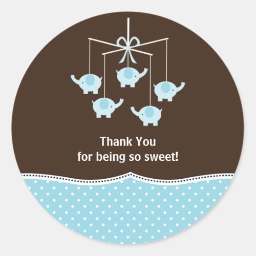 Blue  Brown Elephant Mobile Thank You Classic Round Sticker