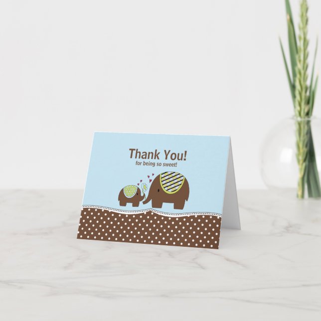 Blue & Brown Elephant Thank You Note Card (Front)