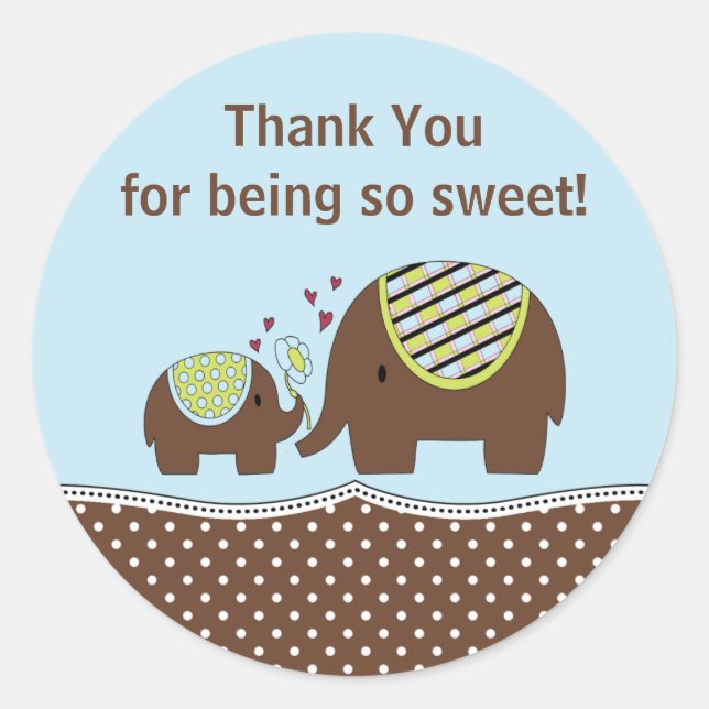 Blue & Brown Elephant Thank You Sticker (Front)