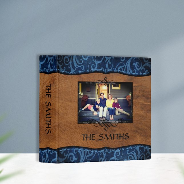 Blue+Brown Faux Leather Family Scrapbook Album 3 Ring Binder (Creator Uploaded)