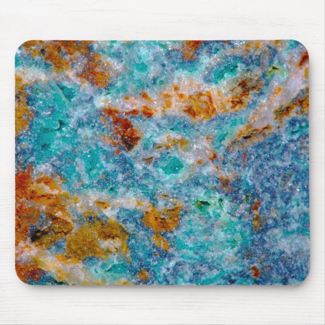 Blue & Brown Faux Marble Stone Pattern Mouse Pad (Front)