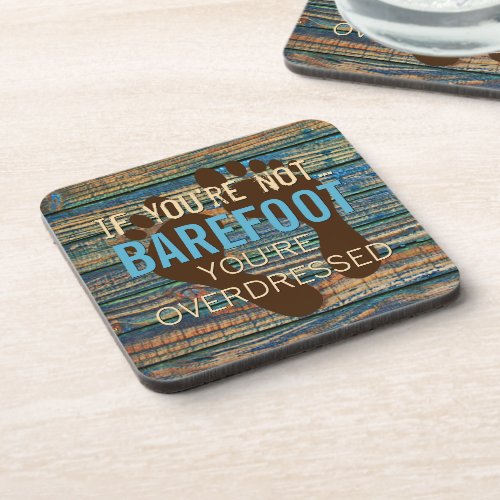 Blue Brown Faux Weathered Wooden Plank Pattern Beverage Coaster