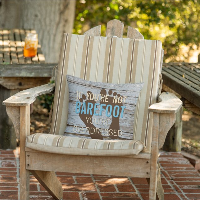 Blue Brown Faux Weathered Wooden Plank Pattern Outdoor Pillow (Chair)