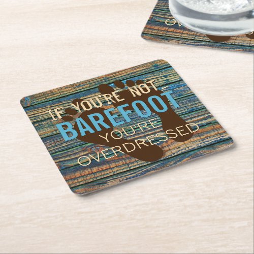 Blue Brown Faux Weathered Wooden Plank Pattern Square Paper Coaster