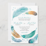 Blue &amp; Brown Feather Wedding Invitation at Zazzle