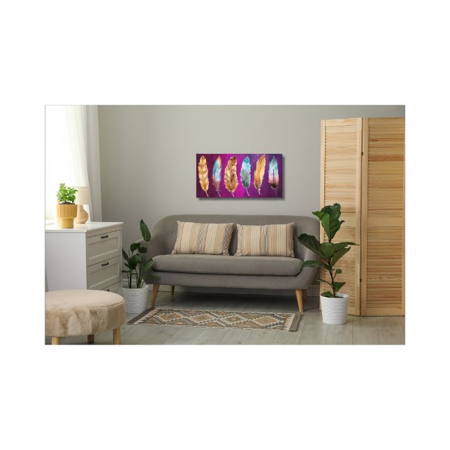 Blue Brown Feathers Purple Stretched Canvas Print (Creator Uploaded)