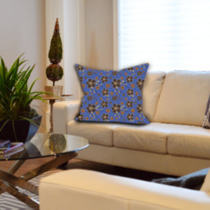 Blue Brown Floral Throw Pillow