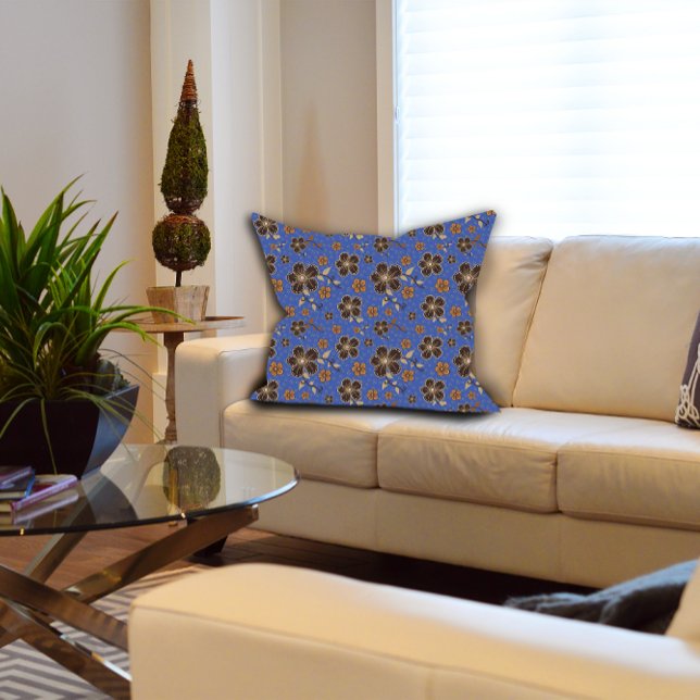 Blue Brown Floral  Throw Pillow (Creator Uploaded)