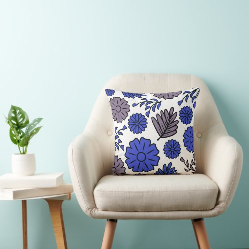 Blue  Brown Flowers Throw Pillow