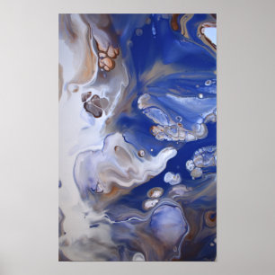 Blue Brown Fluid Art Abstract Marble Flow Poster