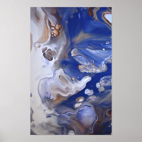 Blue Brown Fluid Art Abstract Marble Flow Poster