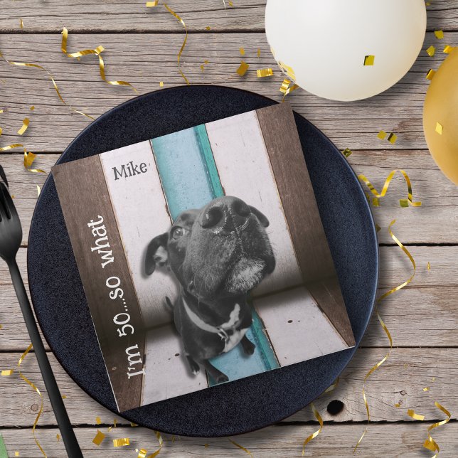 Blue Brown Funny 50th Dog Close Up Cloth Napkin (I'm 50....so what!
Happy 50th birthday and celebrate 
 this matching party collection!)