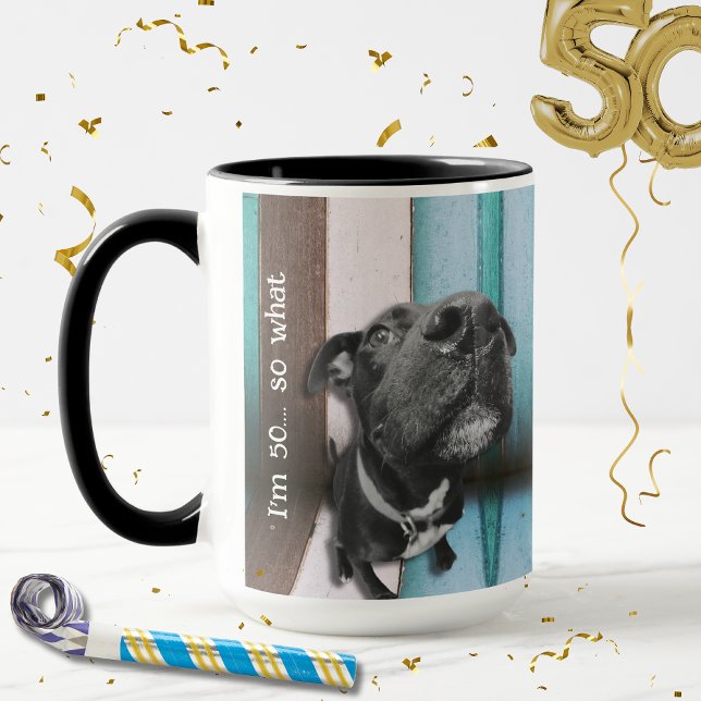 Blue Brown Funny 50th Dog Close Up Mug (I'm 50....so what!
Happy 50th birthday and celebrate with this matching party collection!)