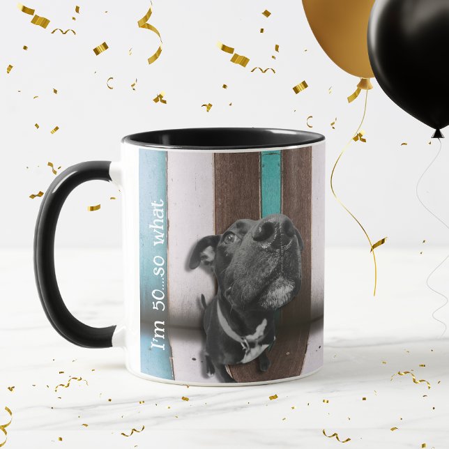 Blue Brown Funny 50th Dog Close Up Mug (I'm 50....so what!
Happy 50th birthday and celebrate with this matching party collection!)