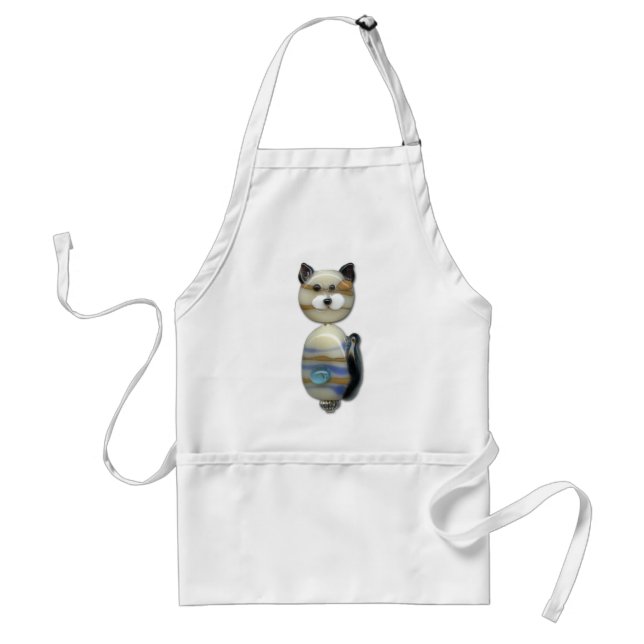 Blue Brown Glass Bead Cat Adult Apron (Front)