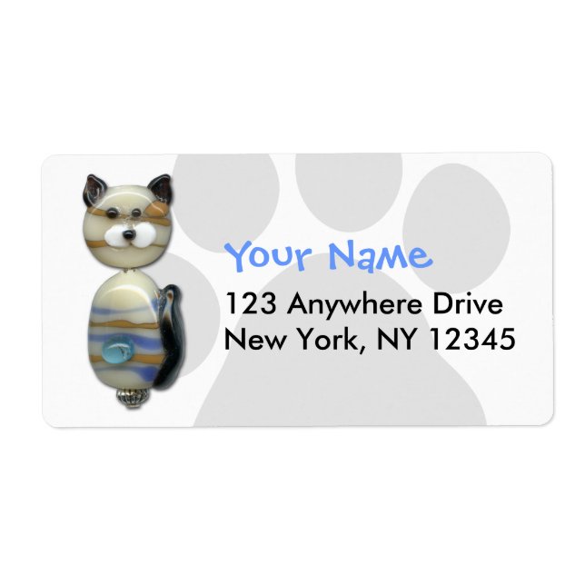 Blue Brown Glass Bead Cat Label (Front)