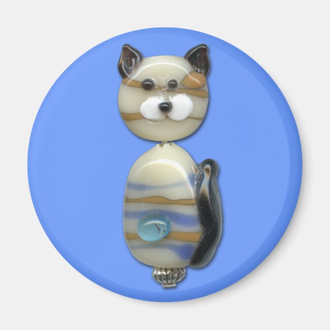 Blue Brown Glass Bead Cat Magnet (Front)