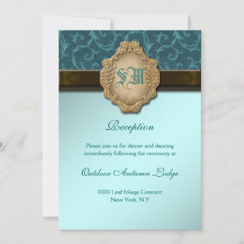 Blue brown gold lace wedding RECEPTION Invites