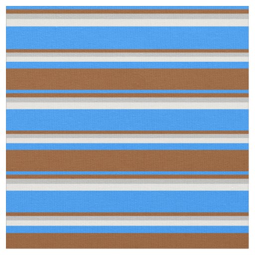 Blue, Brown, Grey & Mint Cream Pattern of Stripes Fabric
