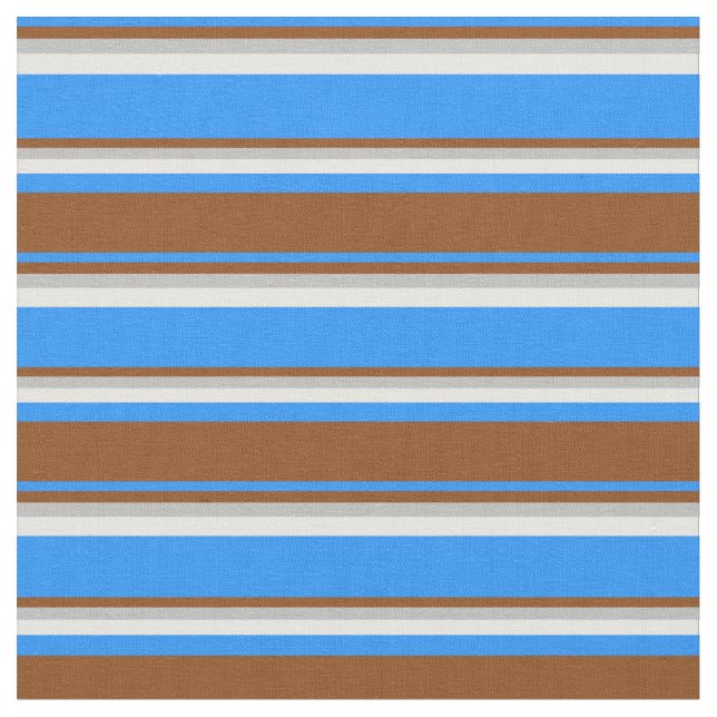 Blue, Brown, Grey & Mint Cream Pattern of Stripes Fabric (Close Up)