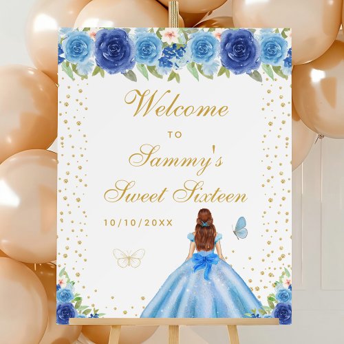 Blue Brown Hair Girl Sweet Sixteen Welcome Foam Board