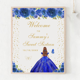 Blue Brown Hair Girl Sweet Sixteen Welcome Poster