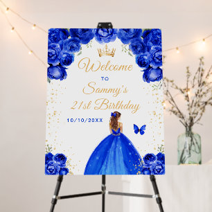 Blue Brown Hair Princess Birthday Welcome Foam Board