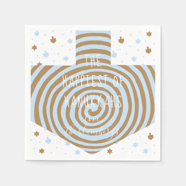 Blue Brown Hanukkah Swirl Dreidel Napkins (Front)