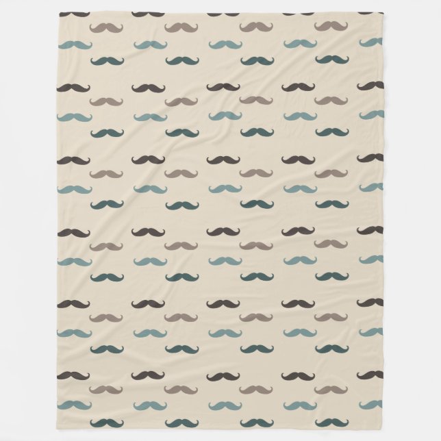 Blue Brown Hipster Mustaches Fleece Blanket (Front)
