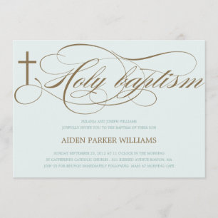 BLUE & BROWN HOLY CROSS BAPTISM INVITATION