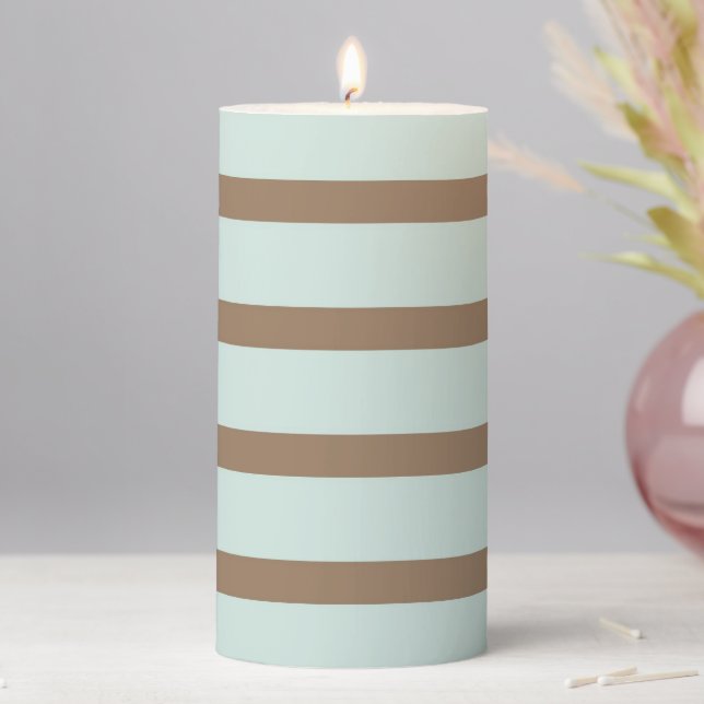 Blue & Brown Horizontal Striped Pillar Candle (In Situ)