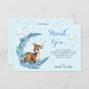 Blue Brown Little Bambi Clouds Half-Moon Dust Thank You Card