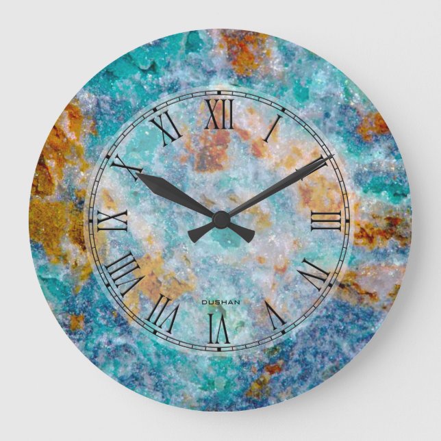 Blue & Brown Marble Stone Pattern Large Clock (Front)