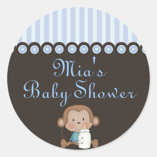 Blue & Brown Monkey Design Baby Shower Sticker