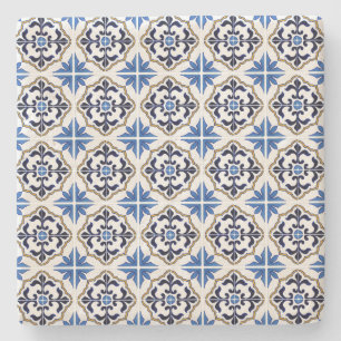 Blue Brown Moroccan Tile Stone Coaster