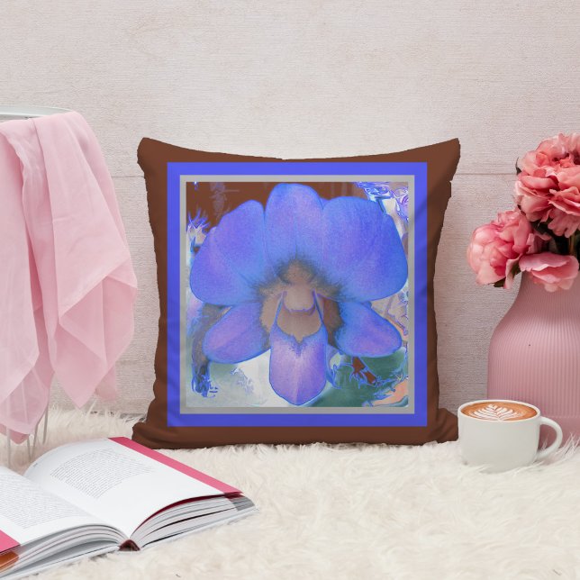 Blue & Brown Orchid Print Throw Pillow (Creator Uploaded)