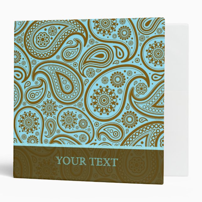 Blue & Brown Paisley Retro Pattern-Template 3 Ring Binder (Front/Inside)