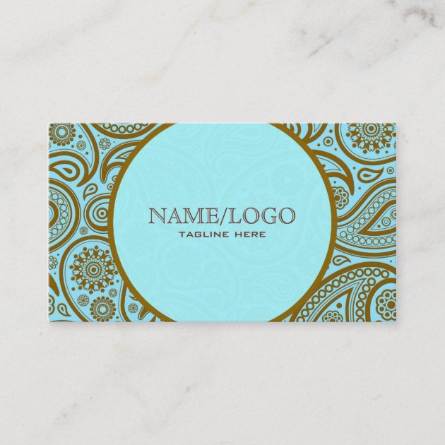 Blue & Brown Paisley Retro Pattern-Template Business Card | Zazzle