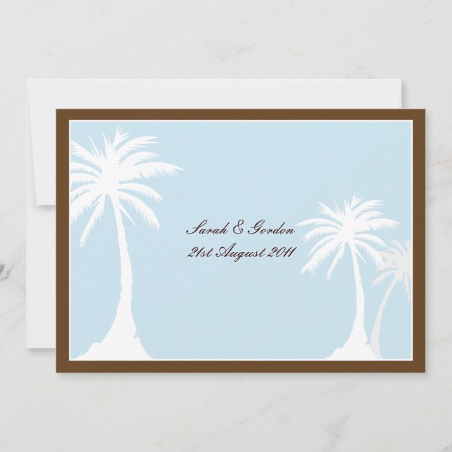 Blue Brown Palm Tree Wedding Invitation (Front)