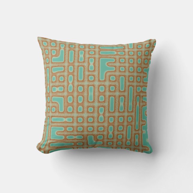 Blue Brown Pattern Throw Pillow (Front)