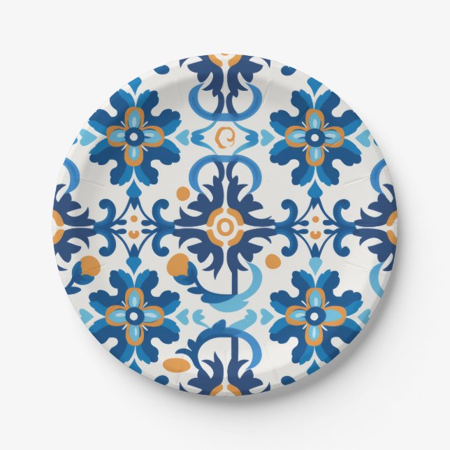 Blue & Brown Patterned Paper Bowl Plates (Front)