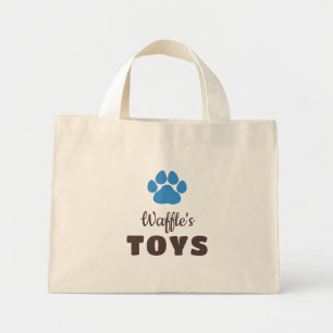 Blue Brown Paw Print Dog's Name Toys Mini Tote Bag
