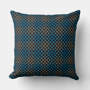 Blue Brown Plaid Checker Weave Pattern Throw Pillow