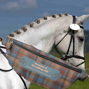 Blue Brown Plaid Horse Show Mane Tail Braiding Fanny Pack
