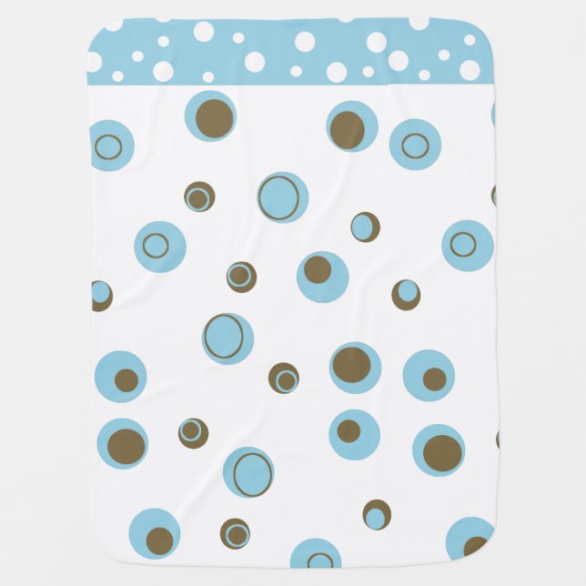 Blue Brown Polka Dot Boys Swaddle Blanket (Front)