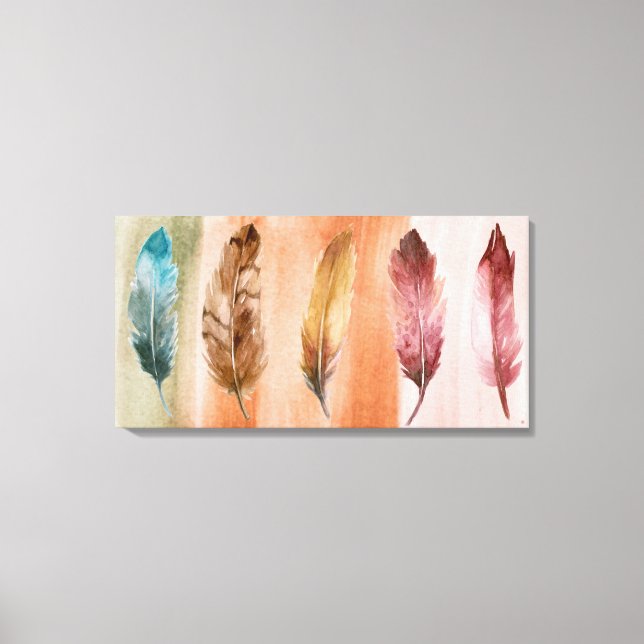 Blue Brown Red Feathers Stretched Canvas Print (Front)